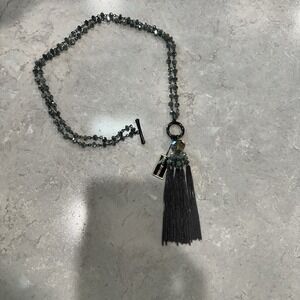 Joan Rivers Sparkling Crystal Seafoam Green Tassel Necklace Gunmetal Toggle Hook